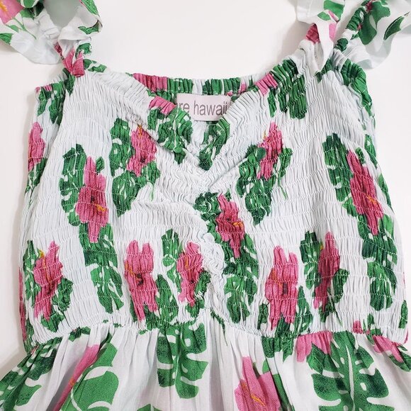 Tiare Hawaii Hollie Maxi Dress OS Tahitian Hibiscus Smocked Slits Vacation Beach - Picture 9 of 15